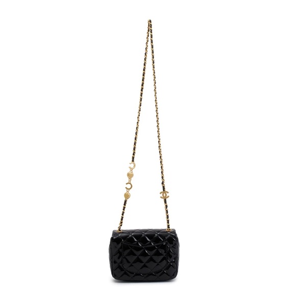 CHANEL 2022 BLACK QUILTED PATENT LEATHER COCO DE TOI HEART SQUARE MINI FLAP BAG - Picture 4 of 9